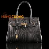 Túi xách da cá sấu thật Hùng Cường màu đen HC2004