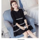 Váy bầu đen phối kẻ dáng a