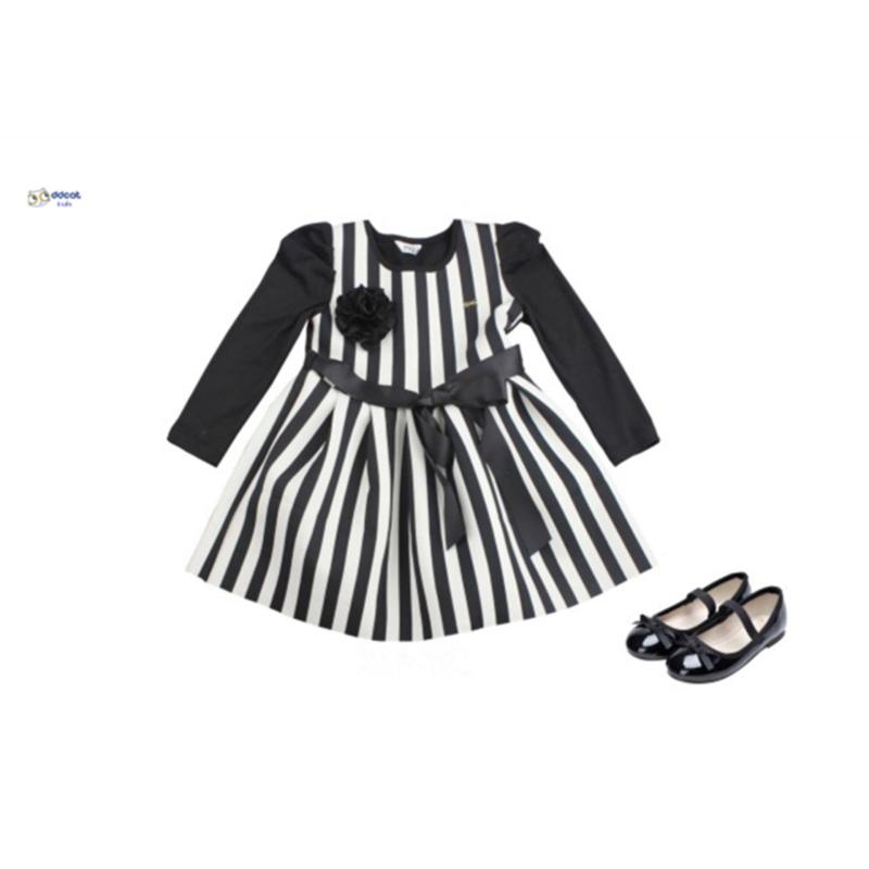 Nơi bán Váy dài tay trẻ em thanh niên nữ kẻ đen trắng mùa xuân thu - Đen - city fashion - 06113