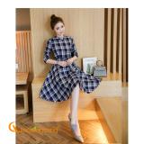 Váy đầm công sở đầm xòe liền thân dài tay thắt eo kẻ ca rô GLV019 xám Cuocsongvang