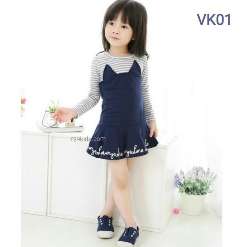 Giá bán váy mèo sọc hoạ tiết chân váy bé gái