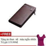 Ví da dài unisex phong cách châu âu + Tặng 1 áo thun body nữ