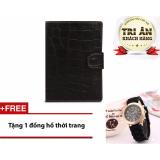 Ví da đựng hộ chiếu vân cá sấu & Tặng 1 đồng hồ thời trang