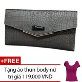 Ví nữ da bò thật hàng nhập cao cấp + Tặng 1 áo thun body nữ