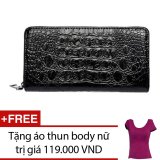 Ví nữ da bò thật vân cá sấu hàng nhập cao cấp + Tặng 1 áo thun body nữ