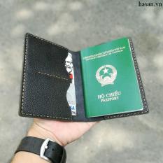 HCMVí passport handmade da thật cao cấp Đen