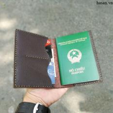 HCMVí passport handmade da thật cao cấp Nâu đậm