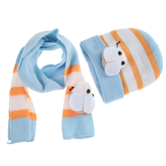 Warm Baby Boys Girls Hat Scarf Set Cute Knitted Cotton Hats(Sky Blue) (Intl)  