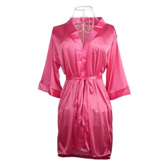 Women Lingerie Open Front Satin Belted Sleepwear with G-string (Rose) - intl  