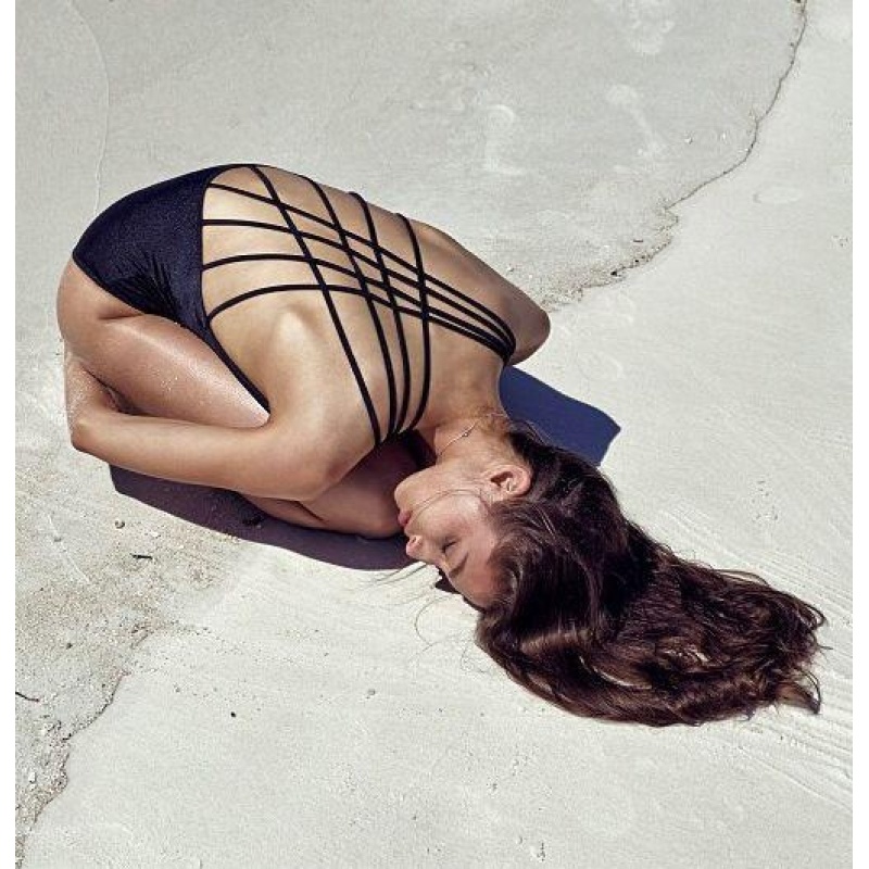 Nơi bán Women Sexy Back Bandage Spaghetti Strap Pure Black Triangle Pad One
Piece Swimsuit - intl