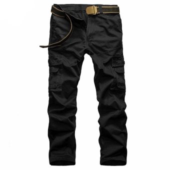 Xialu Men's Plus Fertilizer Straight Mid-waisted Long Cargo Pants Black(Belt not include) - intl  