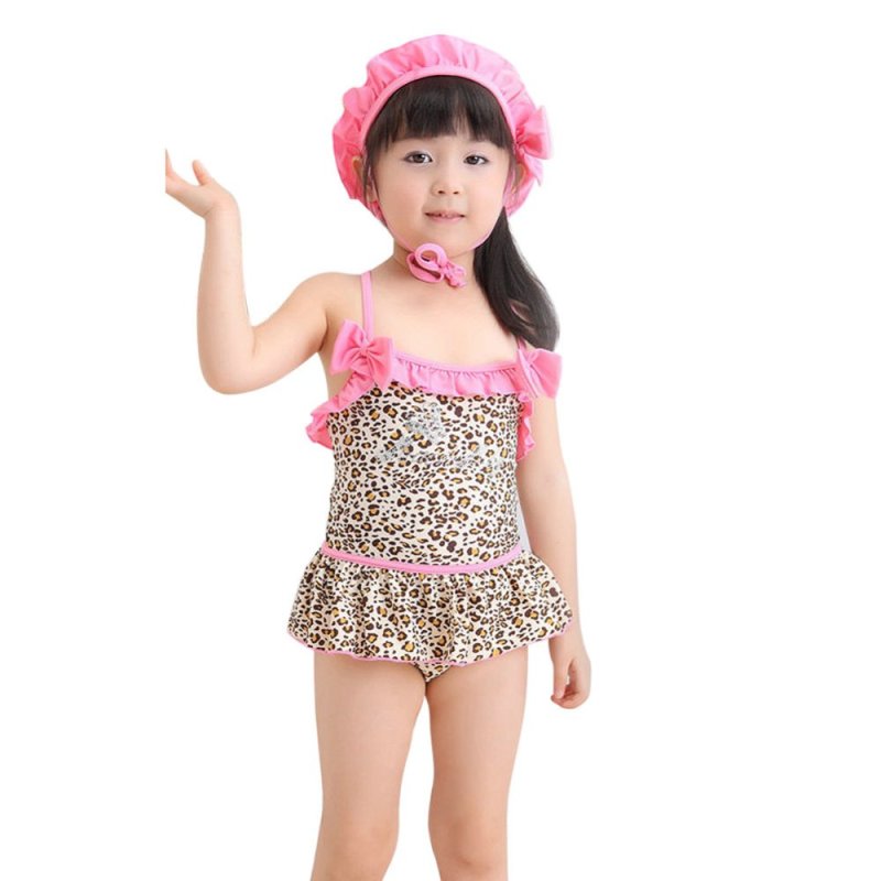 Nơi bán YBC Girls Cute Leopard Swimsuit Skirt Swimwear With Swimming Cap -
intl