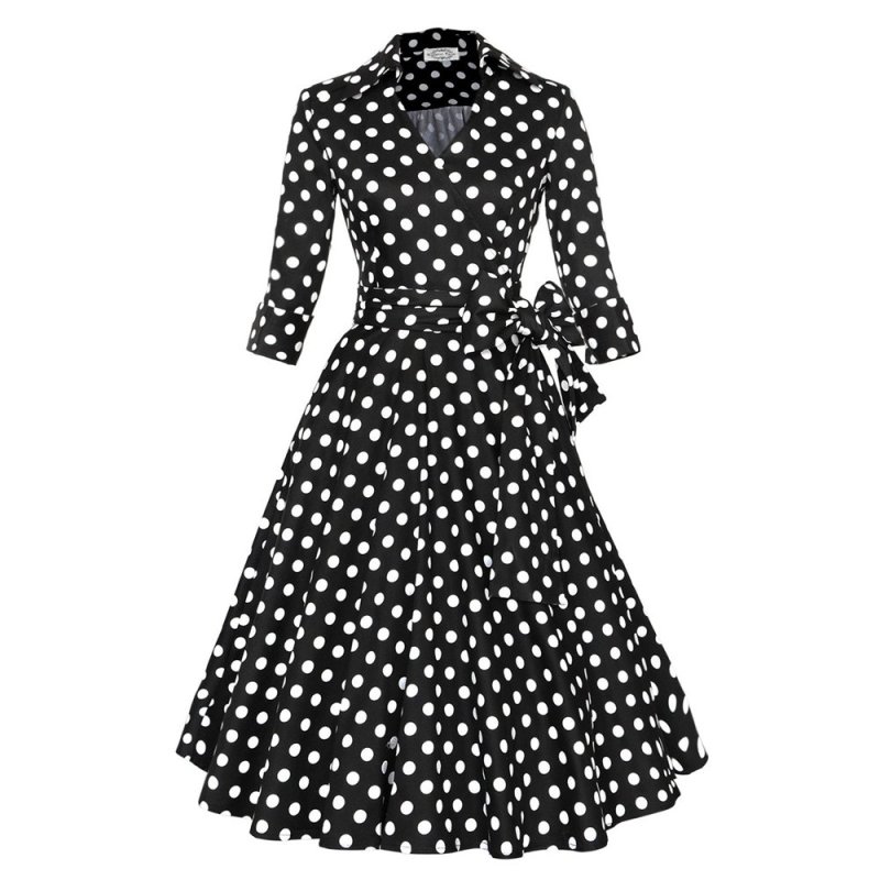 Nơi bán Zaful Polka Dot Printed Dress 3/4 Sleeved Woman Elegant Big Hem - Intl --TC