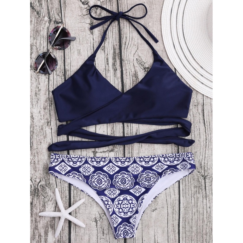 Nơi bán Zaful Women Fashion Halter Patterned Wrap Bikini Set(Purple) - intl