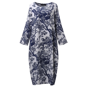 ZANZEA Women's Long Sleeve Loose Casual Floral Print Plus Long Maxi Dress Kaftan (White) - Intl June 2018 - 4 ZANZEA Women's Long Sleeve Loose Casual Floral Print Plus Long Maxi Dress Kaftan (White) - intl - 4