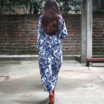 ZANZEA Women's Long Sleeve Loose Casual Floral Print Plus Long Maxi Dress Kaftan (White) - Intl June 2018 - 3 ZANZEA Women's Long Sleeve Loose Casual Floral Print Plus Long Maxi Dress Kaftan (White) - intl - 3