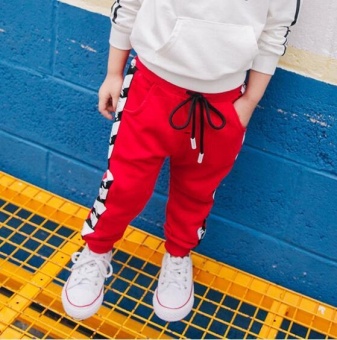 ZH Boy's Casual Sweatpants Stitched Together Knit Comfort Pants Black - intl  