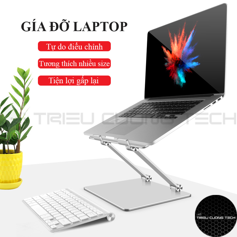 Giá đỡ laptop đế tản nhiệt laptop để bàn chất liệu hợp kim nhôm cao cấp tản nhiệt – nâng hạ điều chỉnh độ cao - gấp gọn cho kích cỡ 10-18 inches hàng chính hãng