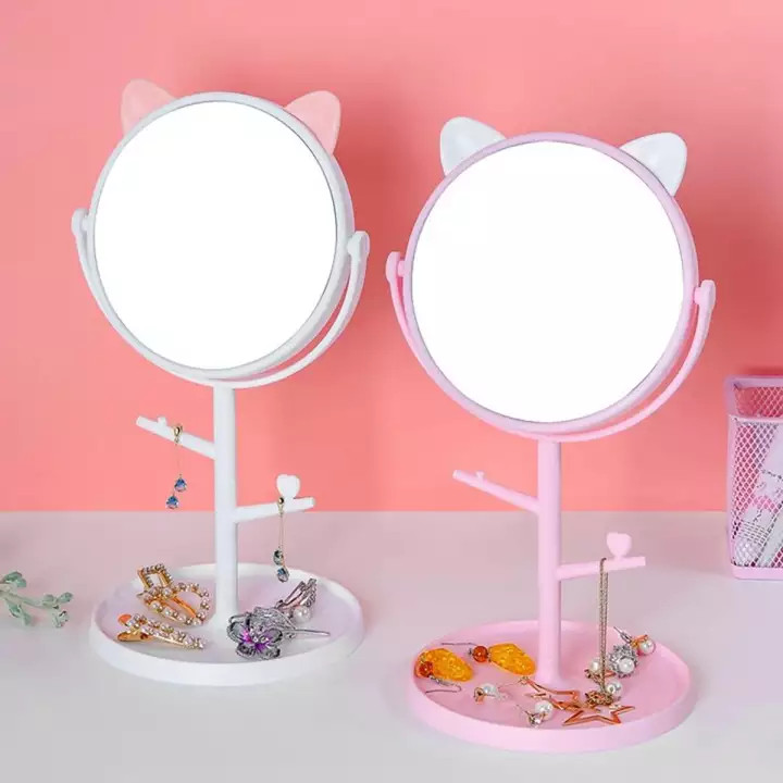 [HCM][HÀNG HOT] -  GƯƠNG TRANG ĐIỂM TAI MÈO XINH XẮN - GƯƠNG TRÒN ĐỂ BÀN  CÓ THỀ XOAY 360 ĐỘ TIỆN LỢI - GƯƠNG CÓ MÓC TREO TRANG SỨC TIỆN ÍCH  CÓ ĐẾ ĐỂ VẬT DỤNG CÁ NHÂN