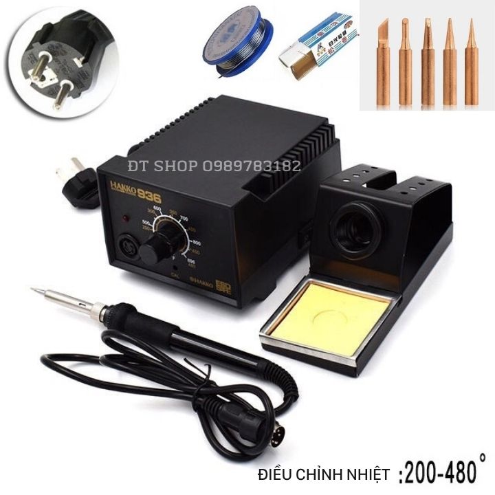 Máy hàn thiếc HAKKO 936 kèm 5 mũi hàn đồng , 1 cuộn thiếc và hộp nhựa thông
