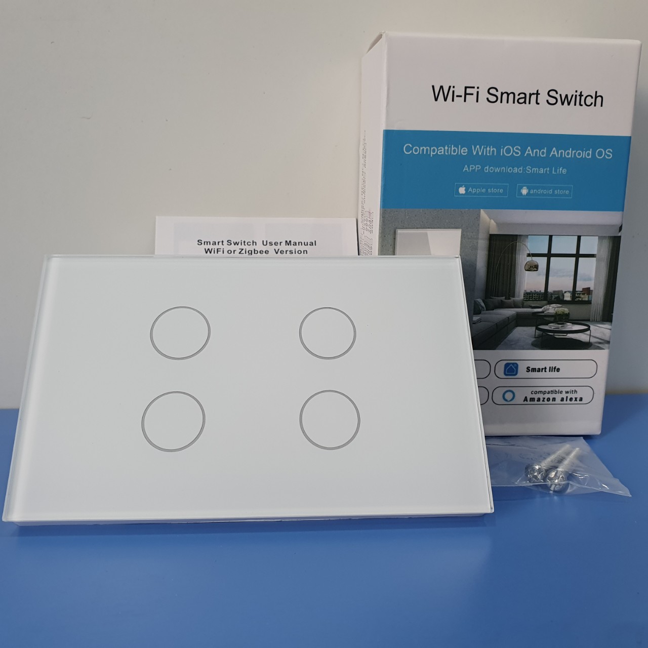 Công Tắc Thông Minh Tuya Smart 4 Nút Cảm Ứng Hình Tròn Chuẩn Kết Nối Zigbee (Màu Trắng)