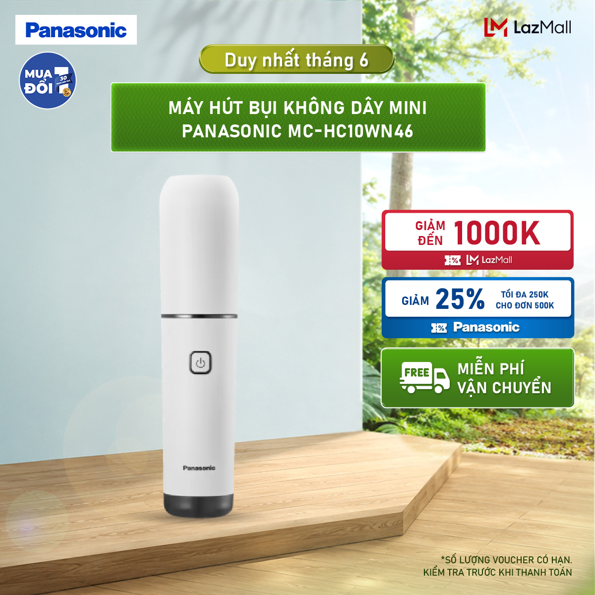 Máy hút bụi không dây mini Panasonic MC-HC10WN46 -Nhỏ gọn mạnh mẽ - Hàng chính hãng