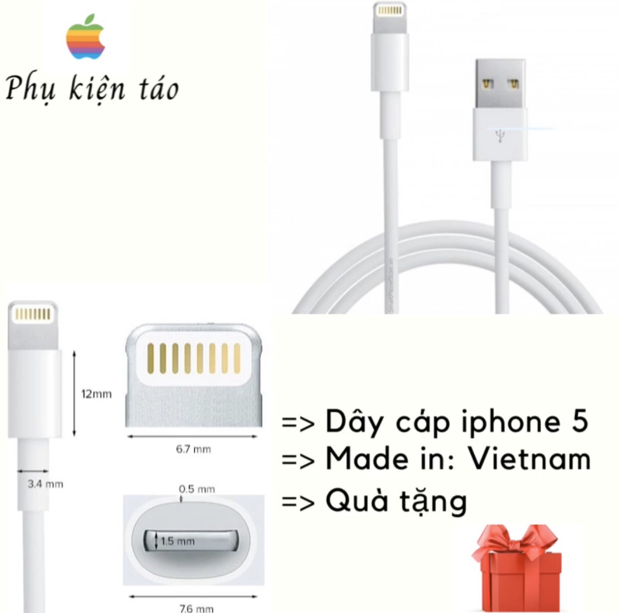 Dây cáp sạc điện thoại  FOXCONN 5 CHIP 3415 KHÔNG BỌC THÉP ĐAN LƯỚI DẦY 144 SỢI. Bảo hành 15 ngày