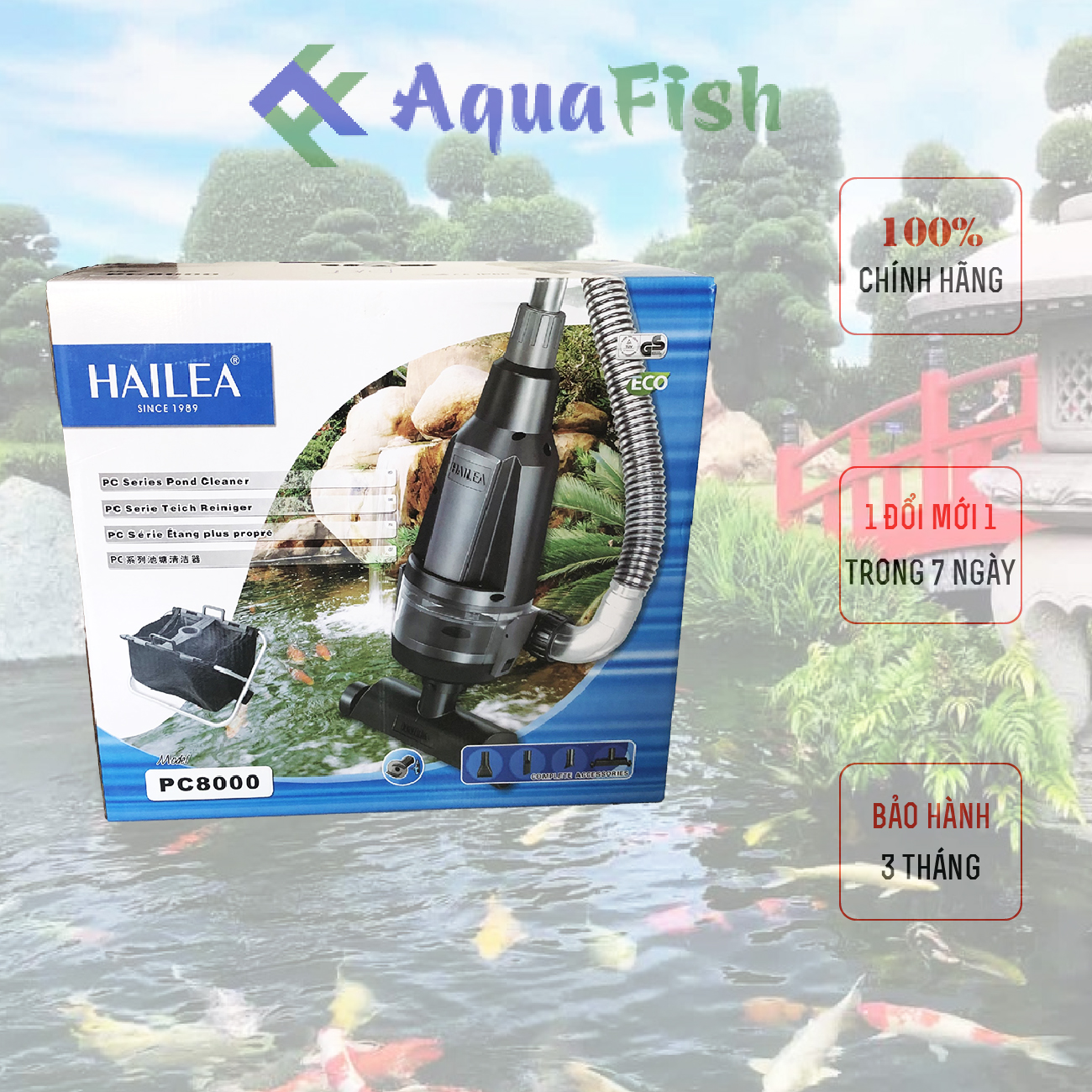 Máy hút đáy vệ sinh hồ cá koi hailea pc8000 tặng kèm sọt lọc chính hãng hailea