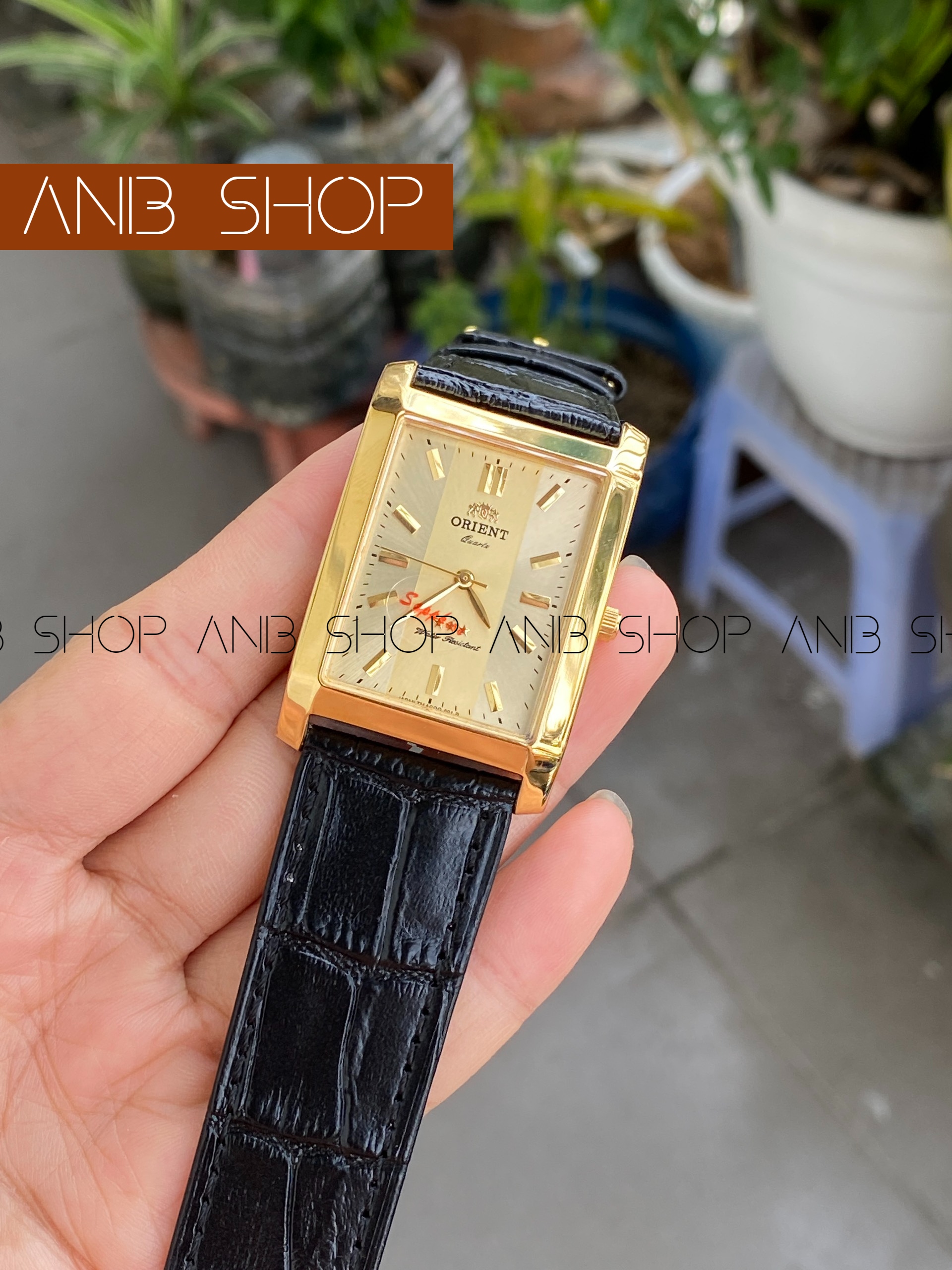 Đồng hồ nam ANBSHOP orient mặt chữ nhật - dây da máy pin đính đá sang trọng - size 30x34mm