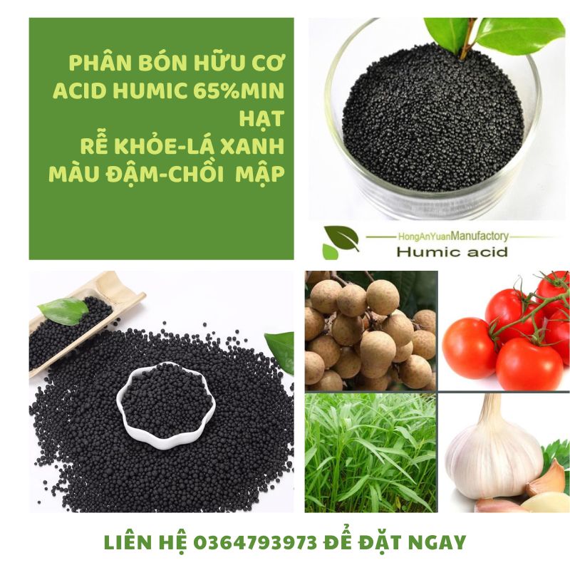 Phân bón hữu cơ acid humic 65% min hạt gói 1kg