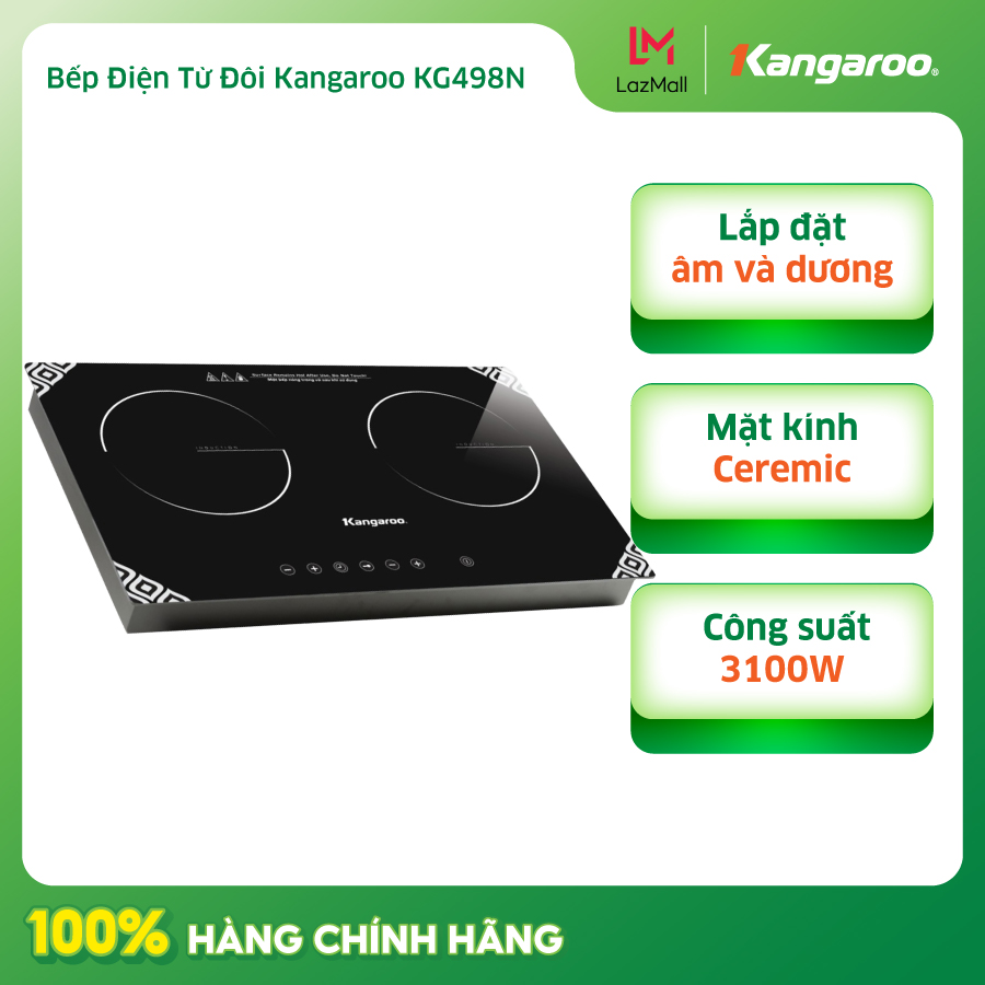 Bếp điện từ đôi kangaroo kg498n - có thể lắp âm - 2 vùng nấu - mặt kính ceramic - tổng công suất 3100w - hàng chính hãng