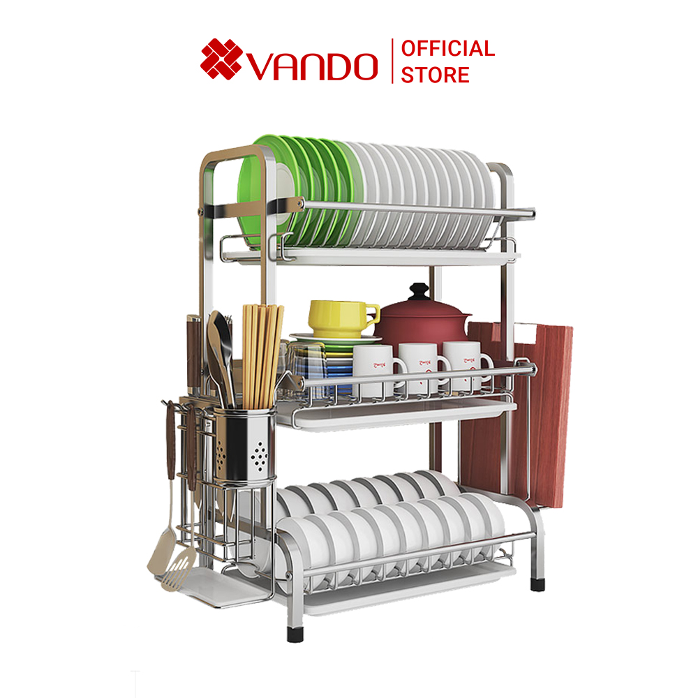 KỆ ĐỂ BÁT ĐĨA CHÍNH HÃNG VANDO SIZE NHỎ-MẪU MỚI MÀU TRẮNG & ĐEN CAO CẤP CHỐNG HAN GỈ, CHỐNG BÁM BẨN, CÓ KHAY HỨNG NƯỚC
