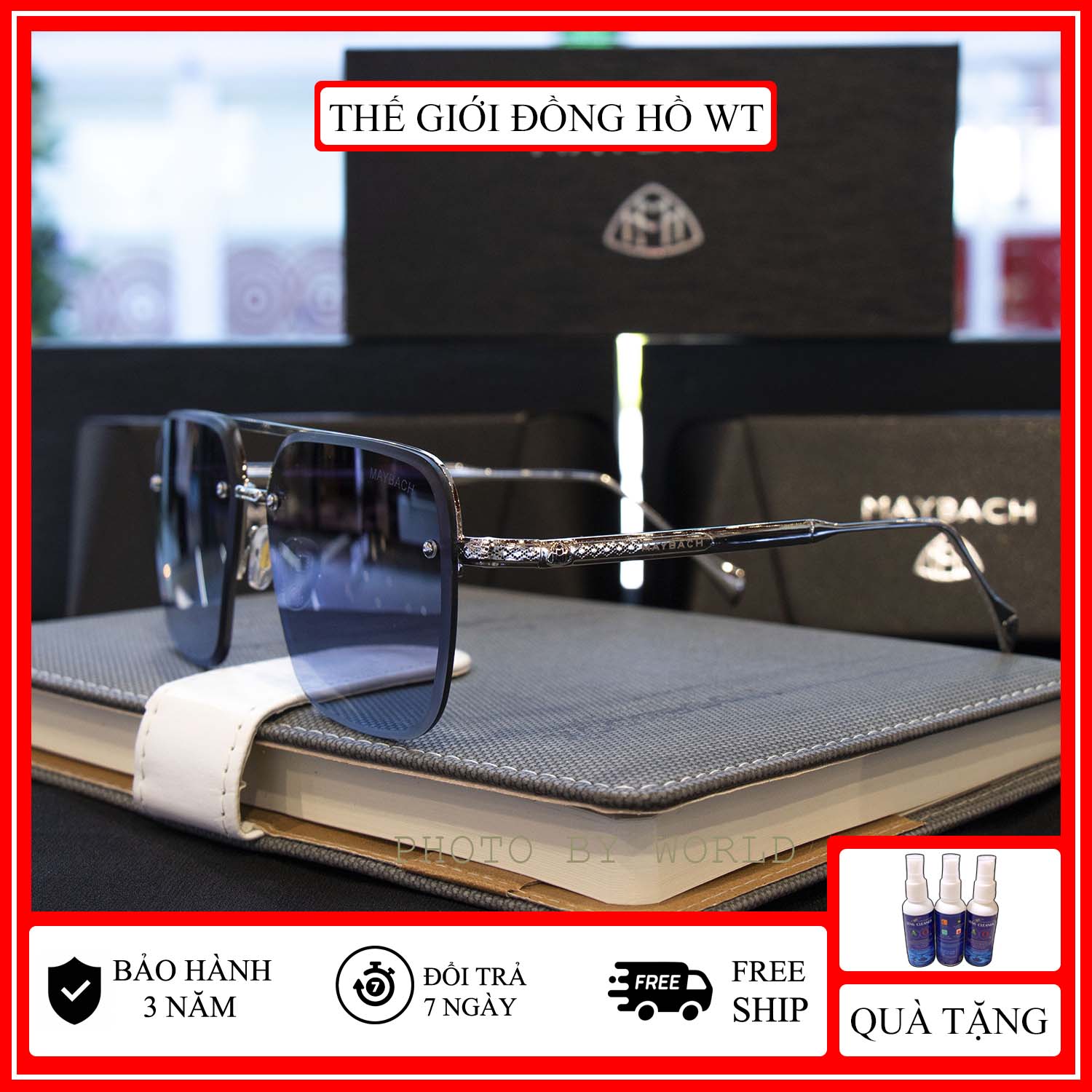 Kính mát nam cao cấp MB3 full box, thẻ bảo hành 12 tháng, tròng Polarized, chống chói, chống loá, chống tia UV400 tặng kèm khăn lau kính + chai nước lau kính