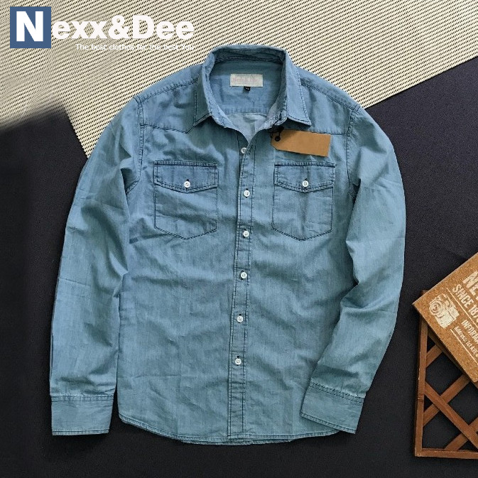Áo sơ mi nam tay dài denim hai túi công sở cao cấp vải Jean VND302