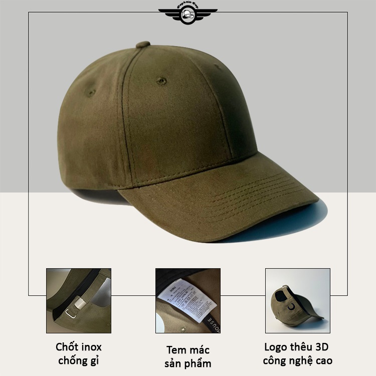 Mũ lưỡi trai  màu Xanh rêu trơn cá tính dành cho cả nam và nữ full hộp để làm quà tặng