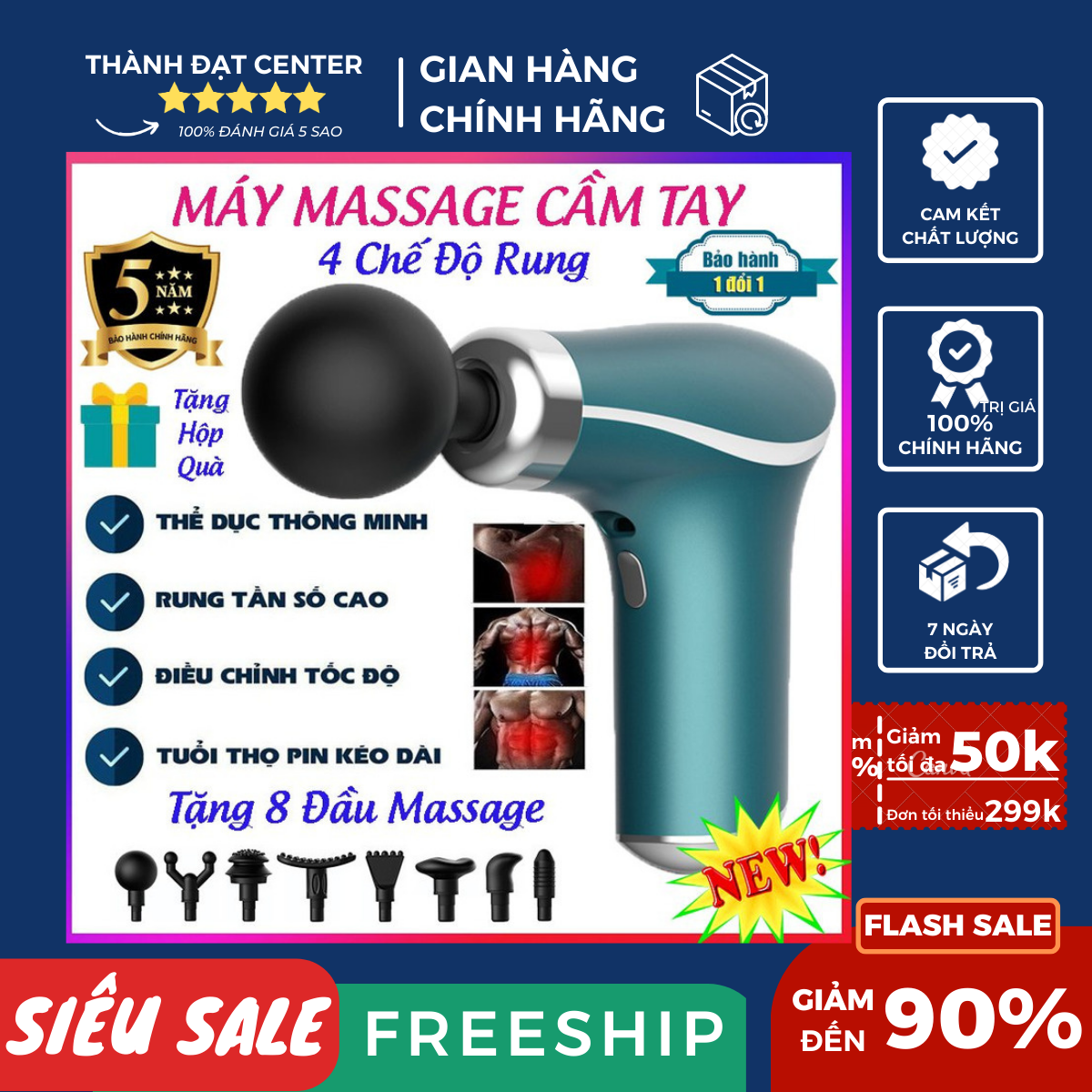 Máy massage trị liệu 8 đầu massage Compact Power KH 325 / Súng massage 4 đầu massage Fascial Gun trị nhức mỏi cơ thể