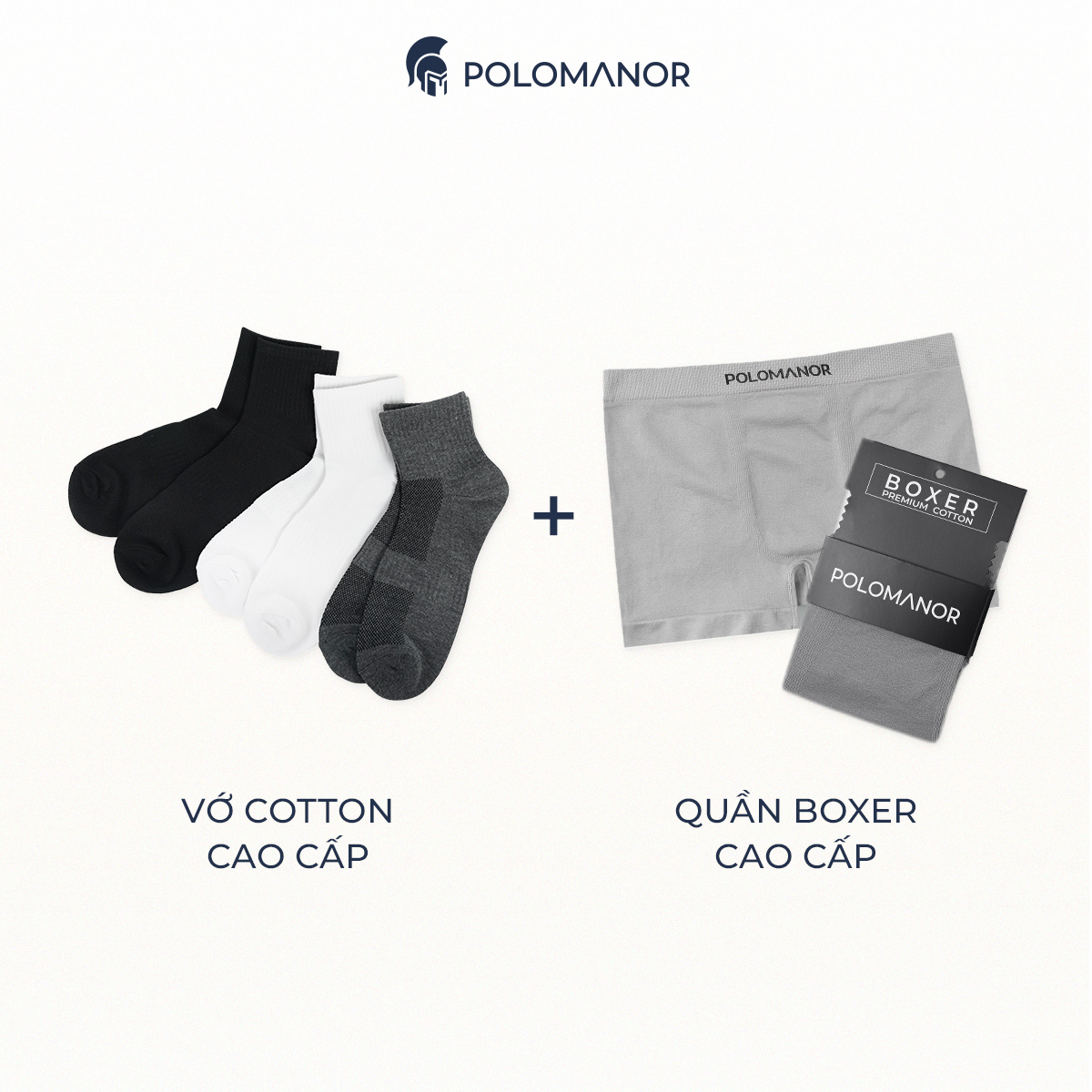 [QUÀ TẶNG VỚ + BOXER KO BÁN] COMBO 1 đôi TẤT CỔ NGẮN + 1 quần BOXER CAO CẤP -  POLOMANOR