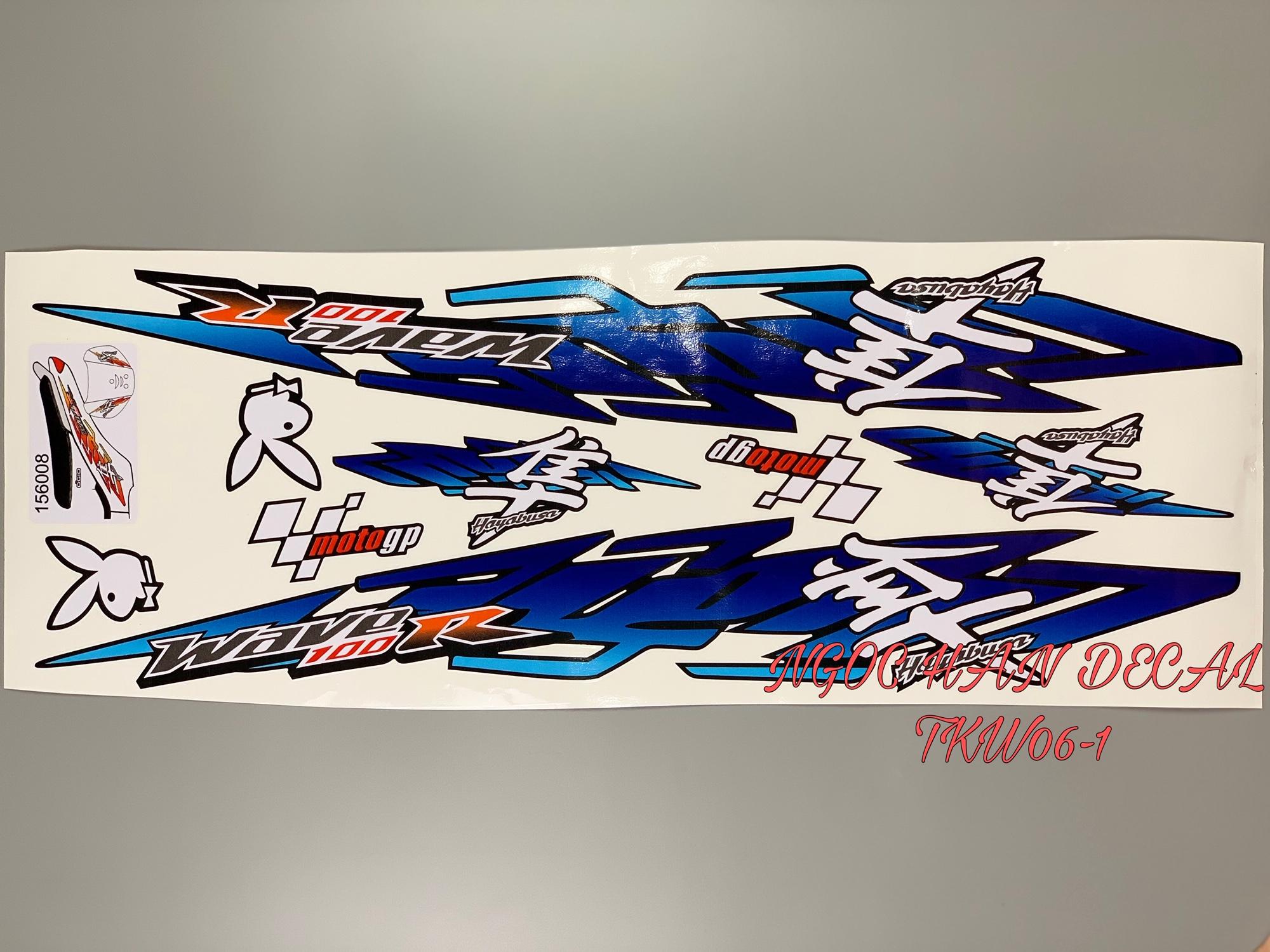 Tem chế nguyên bộ Playboy màu xanh dương cho xe Wave -- NGỌC HÂN DECAL