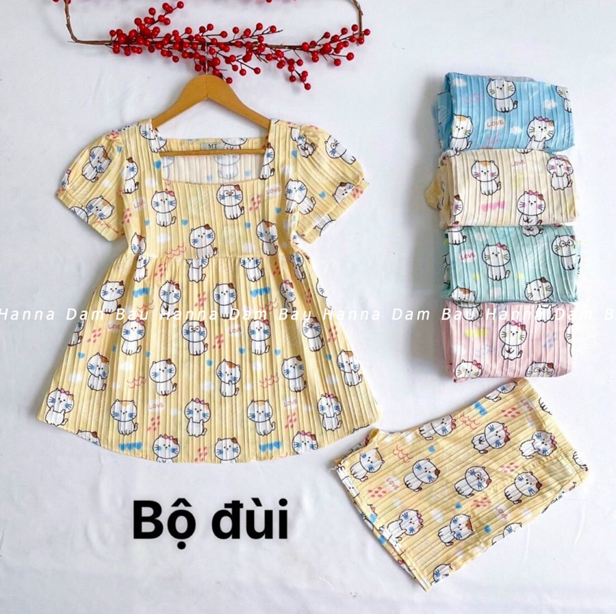 Đồ bầu mặc nhà kiểu đẹp mặc bầu và sau sinh chất lụa HÀN QUỐC free size 40-65kg thoáng mát không nhăn có lưng thun điều chỉnh bụng