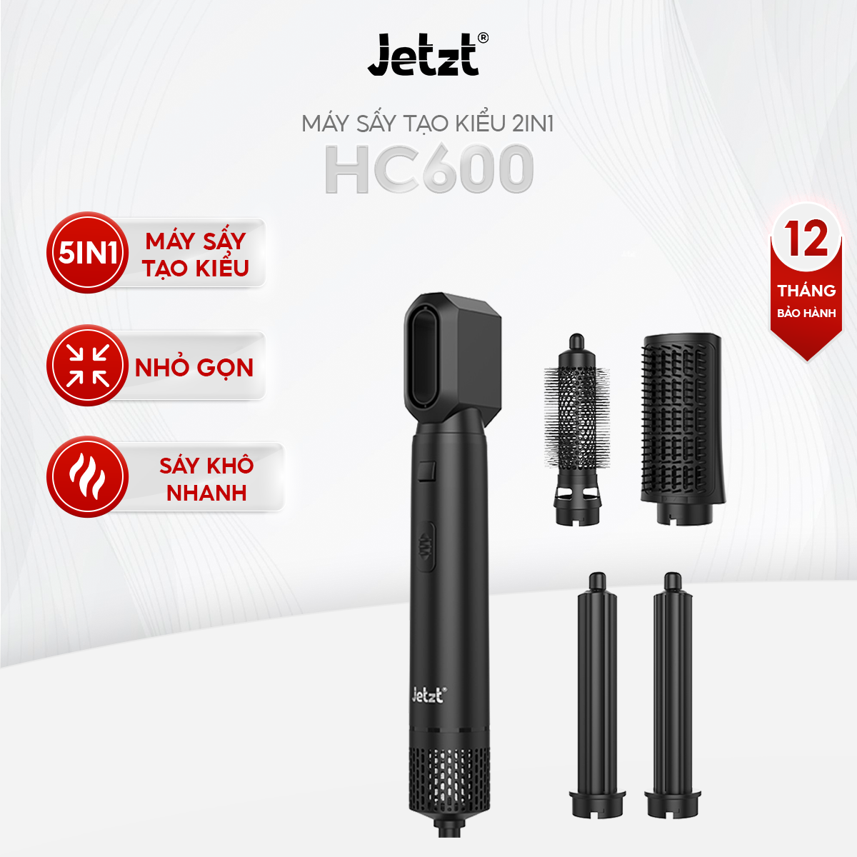 Máy sấy tạo kiểu đa năng Jetzt HC600, 5 đầu sấy, tốc độ cao, nhanh khô, bảo vệ tóc mềm mượt