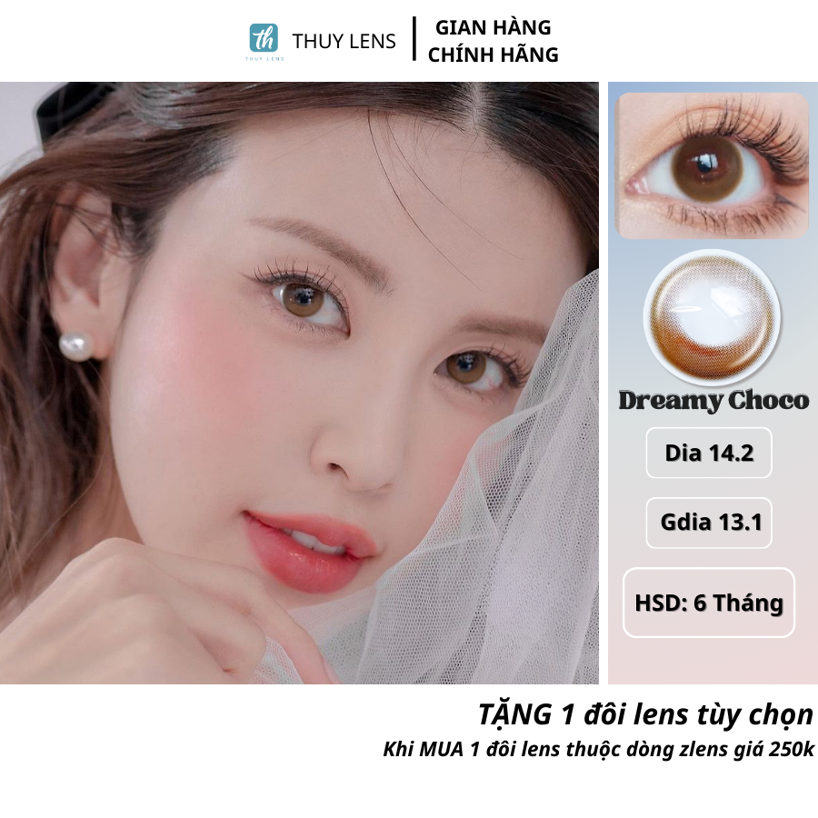 Kính áp tròng thúy lens cận màu nâu dreamy choco hàn quốc 0-8 độ