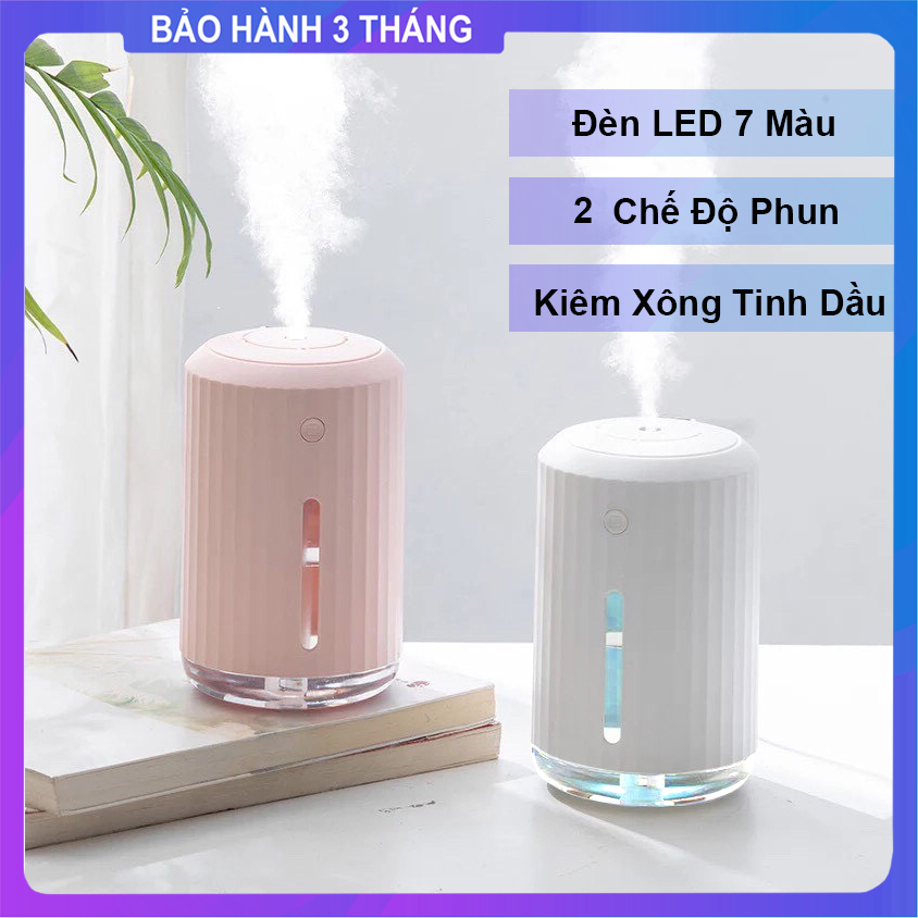 Máy Phun Sương Mini Có Đèn LED Nhiều Màu , Kiêm Máy Xông Tinh Dầu Tỏa Hương Thơm Phòng Đuổi Muỗi , Máy Lọc Không Khí Khuếch Tán Tinh Dầu Thơm Quạt Mini Phun Sương