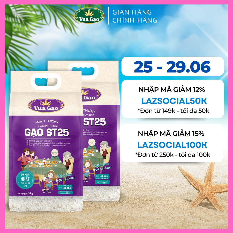 ( Date mới - Hỏa tốc ) Combo 2 Túi Gạo ST25 5kg - Chính Hãng Vua Gạo - Gạo Thơm Ngon, Dẻo Nhiều, Vị Đậm Đà - Top 1 Thế Giới 2019
