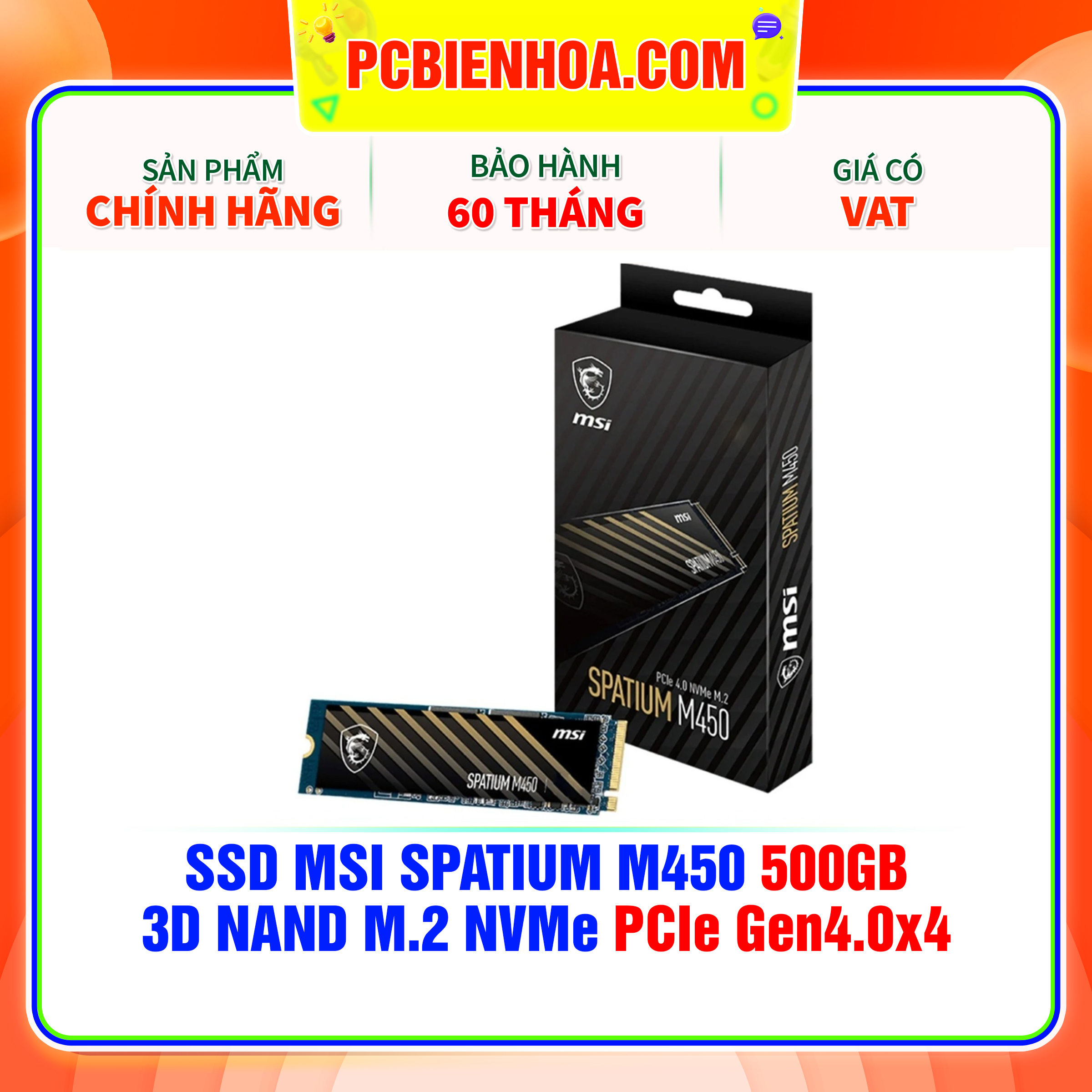 SSD MSI SPATIUM M450 500GB - 3D NAND M.2 NVMe PCIe Gen4.0x4