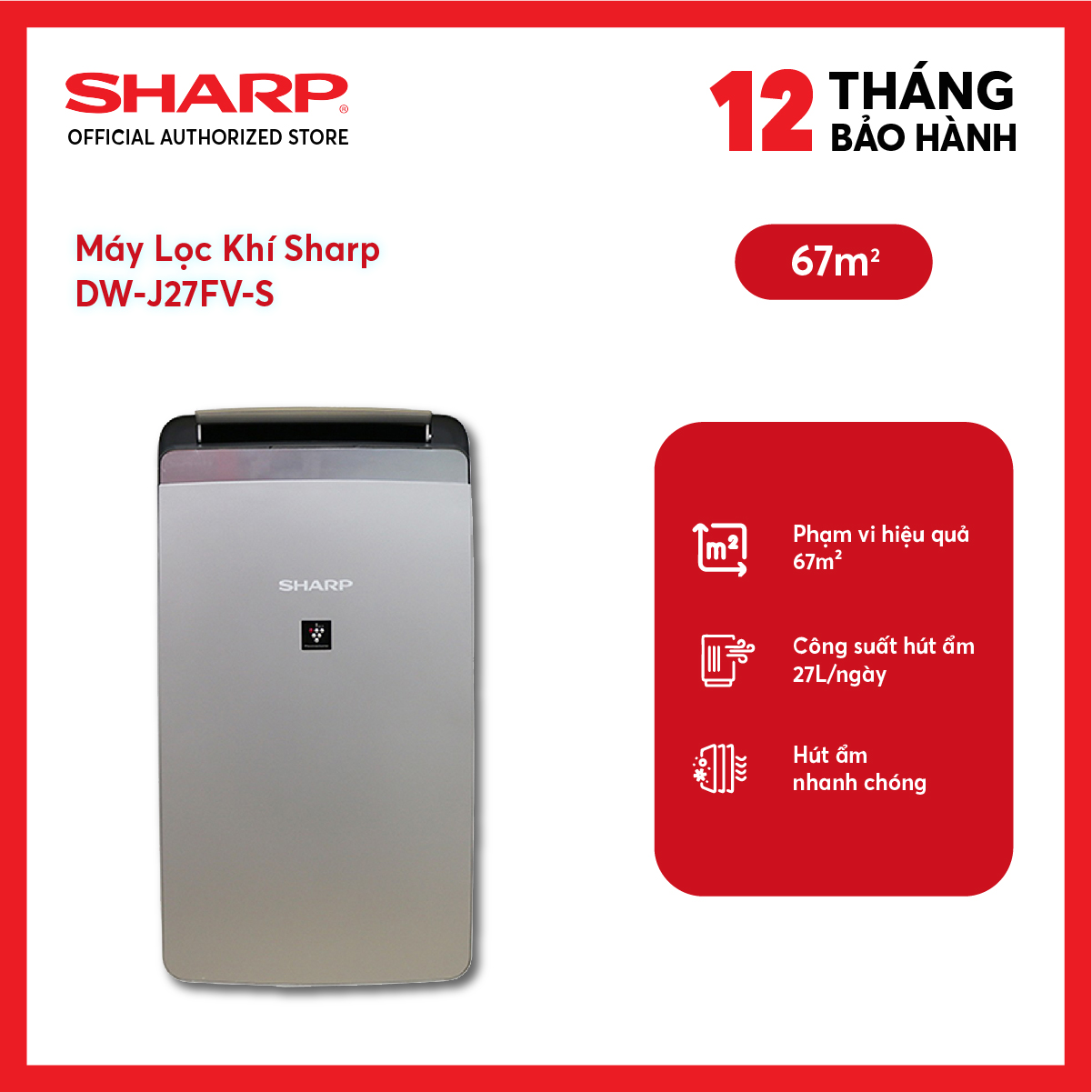 Máy Lọc Khí Hút Ẩm Sharp DW-J27FV-S