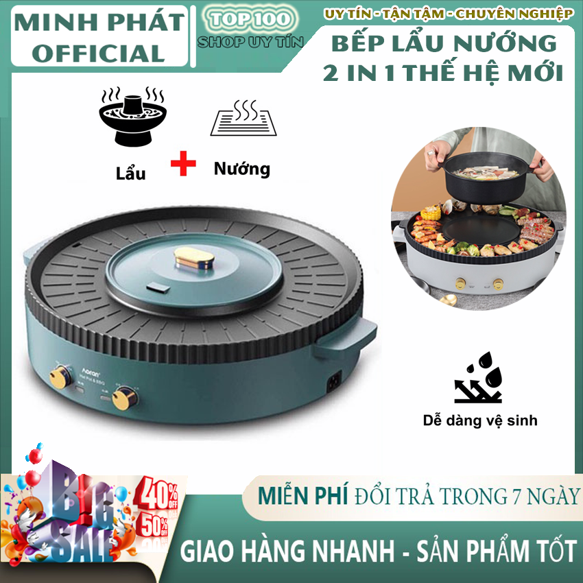 Bếp lẩu nướng 2in1 thế hệ mới cực tiện dụng cho gia đình/ Nồi lẩu kết hợp nướng không khói, mặt tráng men chống dính cao cấp