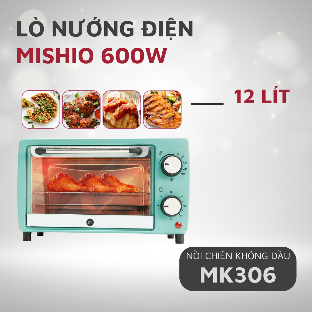 Lò nướng điện đa năng mishio mk306 dung tích 12 lít - bếp nướng - lò nướng hẹn thời giờ