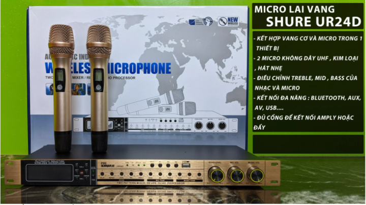 [HCM]{Hàng chuẩn công ty} Vang cơ, Dây Bộ Micro Karaoke Gia Đình Giá Rẻ Micro Lai Vang Shure UR 24D Thương Hiệu Của Đức Khả Năng Ngăn Giảm Hú Rít Cực Tốt Tần Số Khỏe Chất Âm Đỉnh Bắt Mic Siêu Nhẹ. BH 1 ĐỔI 1