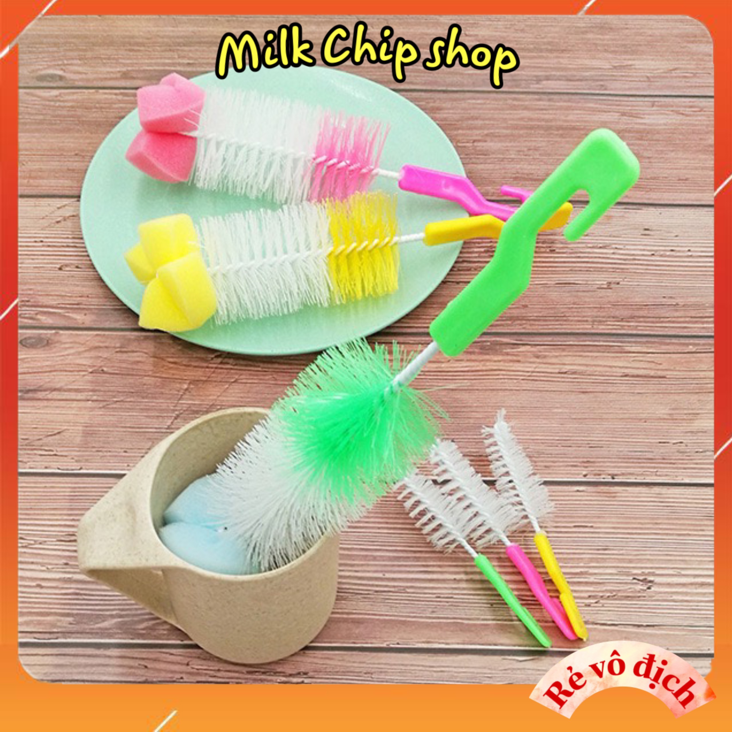 Cọ rửa bình sữa, núm ti cho bé, cọ rửa cốc chén bộ 2 chi tiết chống xước
