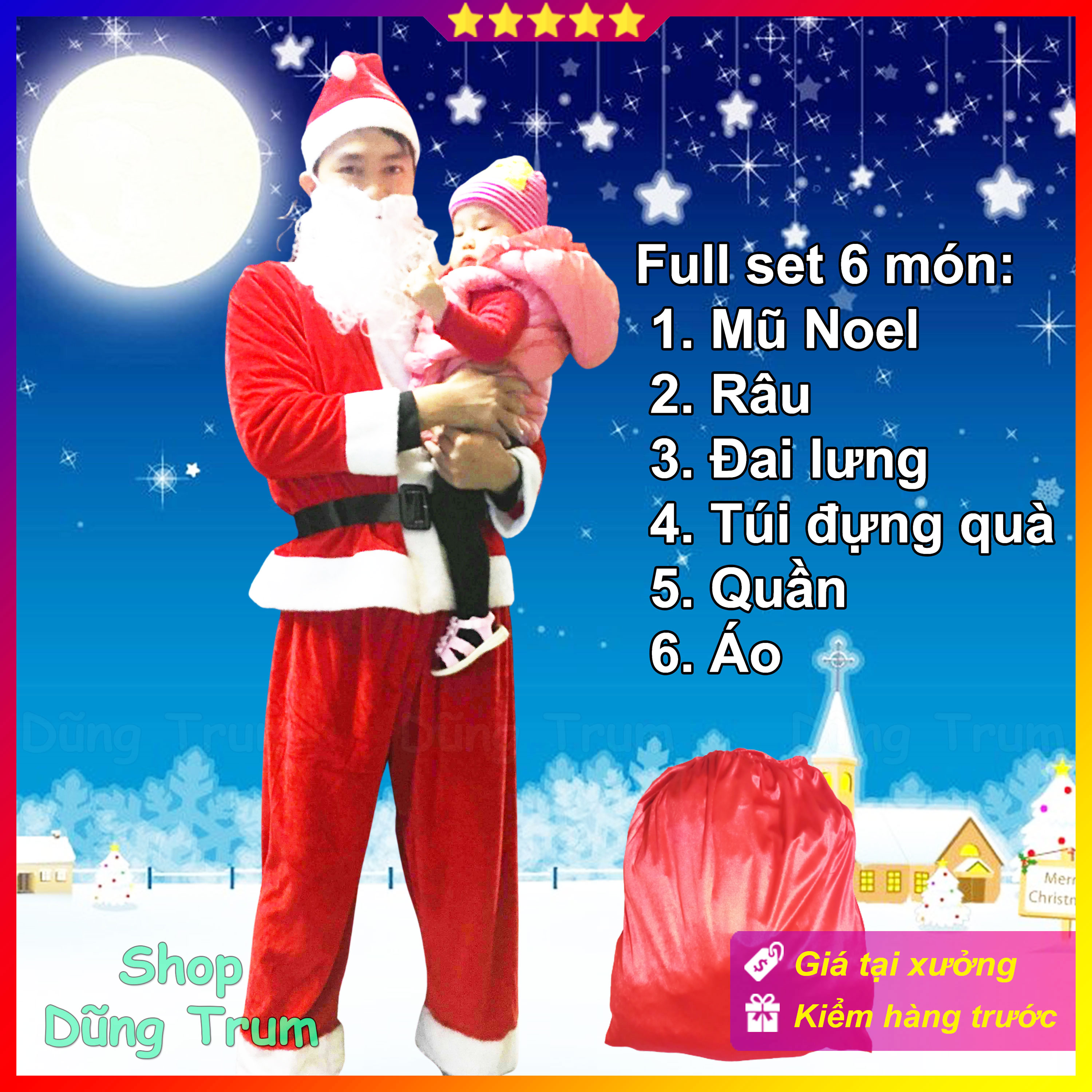 Trang phục Ông già Noel chuẩn chất nhung đầy đủ chi tiết siêu đẹp